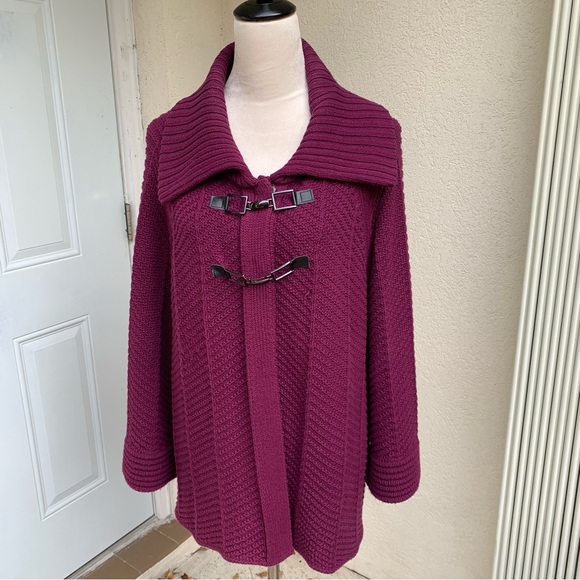 JM Collection Sweaters - JM COLLECTION. Fucsia Cardigan. Snap. 
2 Buckles. Knit Collared Raglan S…